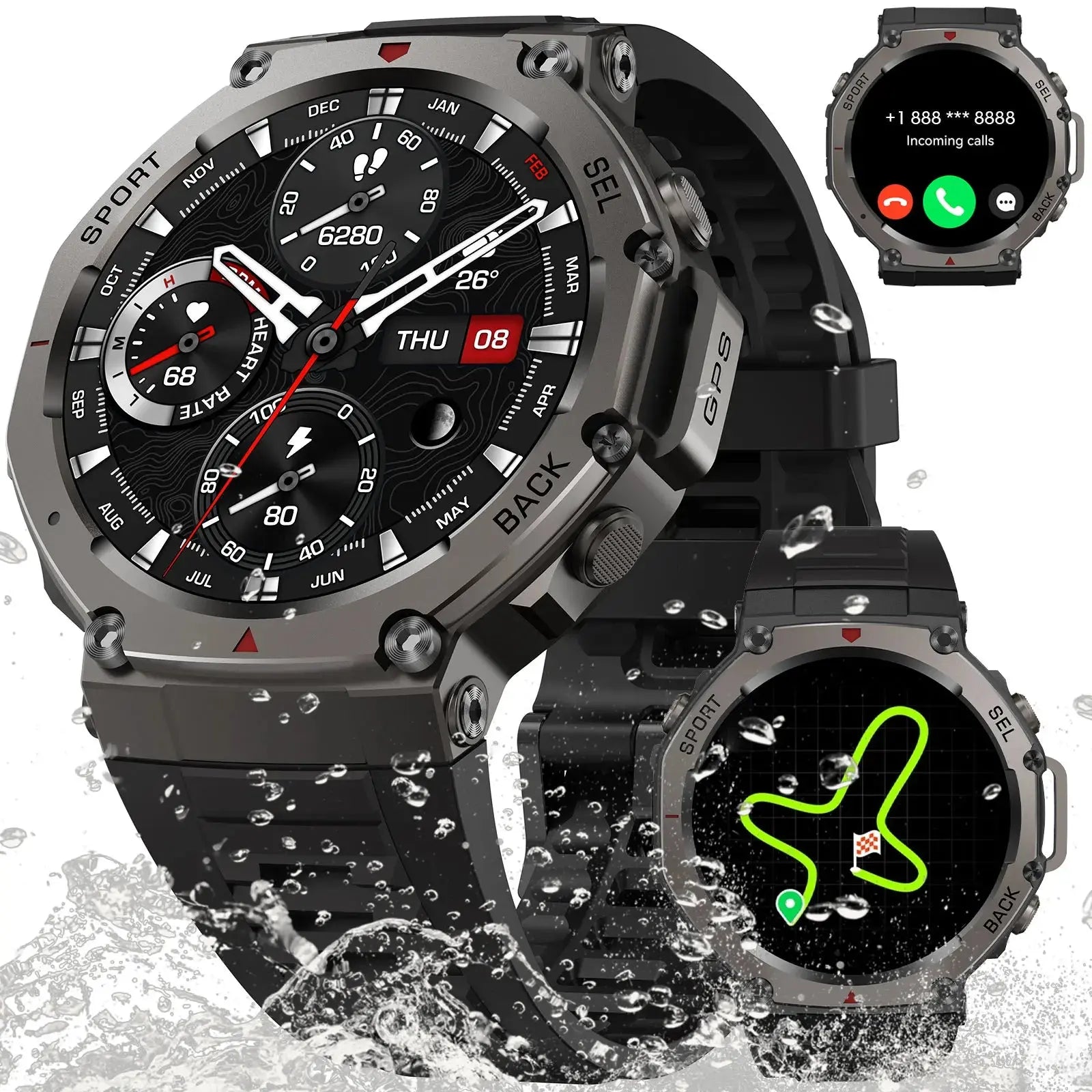 Alcom Distribution rugged waterproof AMOLED display smartwatch with metal bezel GPS map and incoming call screen