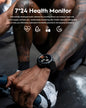 Alcom Distribution waterproof AMOLED display smartwatch on a cyclist wrist showing heart rate and health monitor during workout