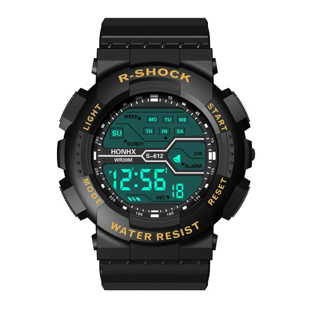 Alcom Distribution large LED waterproof watch with black digital display and water resistance