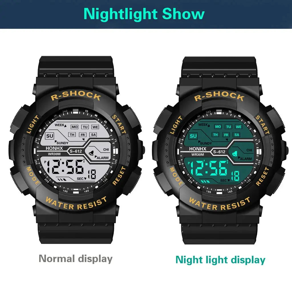 Alcom Distribution large LED waterproof watch with normal and night light display features
