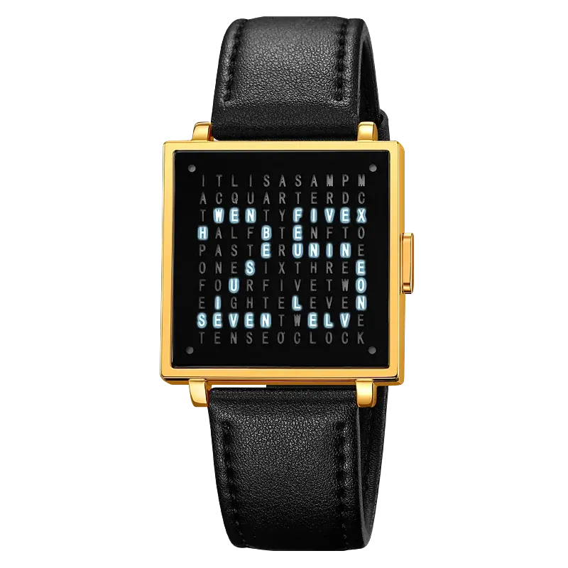 SKMEI 2388 men's digital watch with square gold case and black leather strap