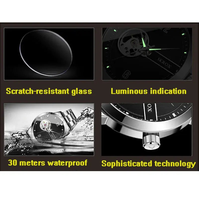 SKROX waterproof automatic watch by Alcom Distribution with scratch-resistant glass and luminous indication