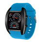 Alcom Distribution blue silicone strap watch with black case and racing dashboard LED sports watch display