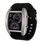 Alcom Distribution racing dashboard LED sports watch with silver case black silicone strap and speedometer display