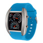 Alcom Distribution blue silicone strap racing dashboard LED sports watch with silver case and gauge style display