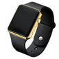 Alcom Distribution simple fashion digital watch with gold case, black silicone strap and blank display