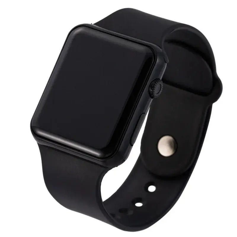 Alcom Distribution black silicone smartwatch with square face and metal crown simple fashion digital watch