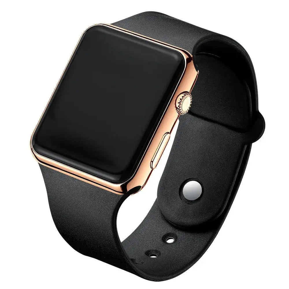 Alcom Distribution rose gold square smartwatch with black silicone band simple fashion digital watch