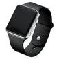 Alcom Distribution rectangular black smartwatch with chrome bezel and silicone band simple fashion digital watch