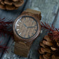 Stylish wood wristwatch for men with wooden dial and leather strap from Alcom Distribution