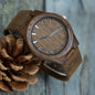 Alcom Distribution stylish wood wristwatch for men with brown wooden dial and leather strap