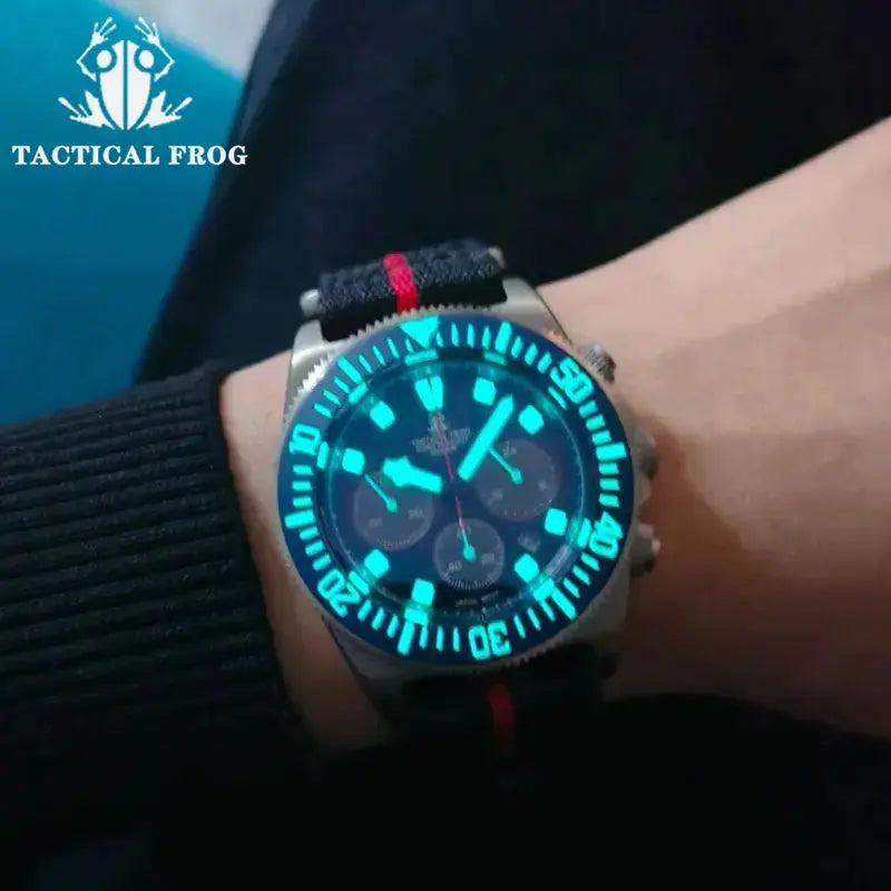 Titanium diving watch with luminous display and durable strap for underwater adventures