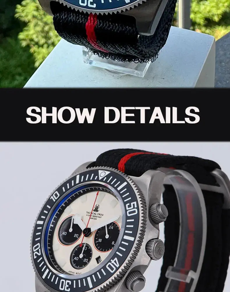 Titanium diving watch with chronograph features and durable strap for underwater adventures