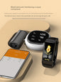 Tech-savvy fitness wearable watch by Alcom Distribution showing blood pressure monitoring results next to a smartphone and sensor device
