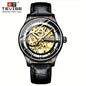 Alcom Distribution Tevise black leather strap gold skeleton dial luxury skeleton mechanical watch for men