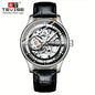 Alcom Distribution luxury skeleton mechanical watch for men Tevise stainless steel case black leather strap
