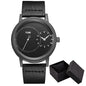 Alcom Distribution minimalist men's leather watch with black dial and matching black leather strap