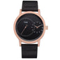 Minimalist men's leather watch with black dial and rose gold case by Alcom Distribution