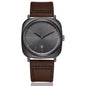 Alcom Distribution minimalist men's leather watch with square black dial and brown leather strap