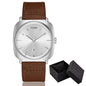 Minimalist men's leather watch with brown strap and silver square dial by Alcom Distribution
