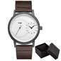 Minimalist men's leather watch with brown strap and dual dial design by Alcom Distribution