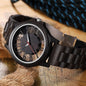 Alcom Distribution unisex wooden watch with black transparent dial and wooden link band