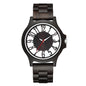 Unisex wooden watch with dark wood band and open dial design from Alcom Distribution