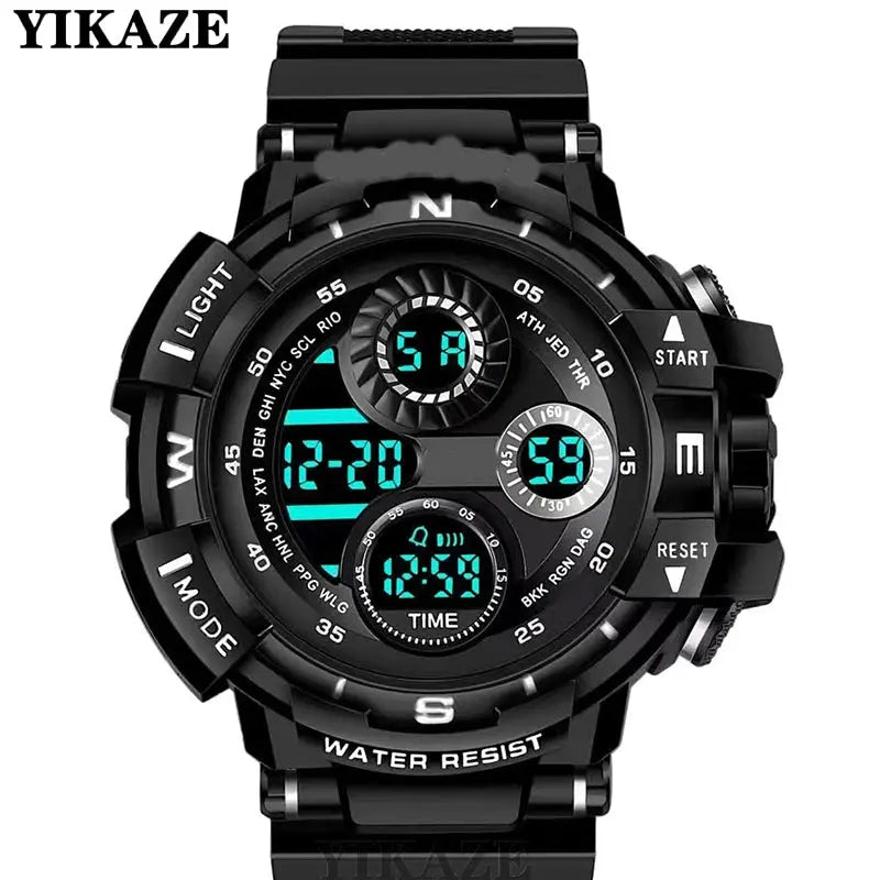 Alcom Distribution waterproof chronograph sports watch in black with digital and analog displays
