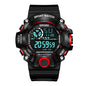 Alcom Distribution waterproof chronograph sports watch in black with digital display and red accents