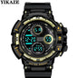 Alcom Distribution waterproof chronograph sports watch with black and gold design and digital display
