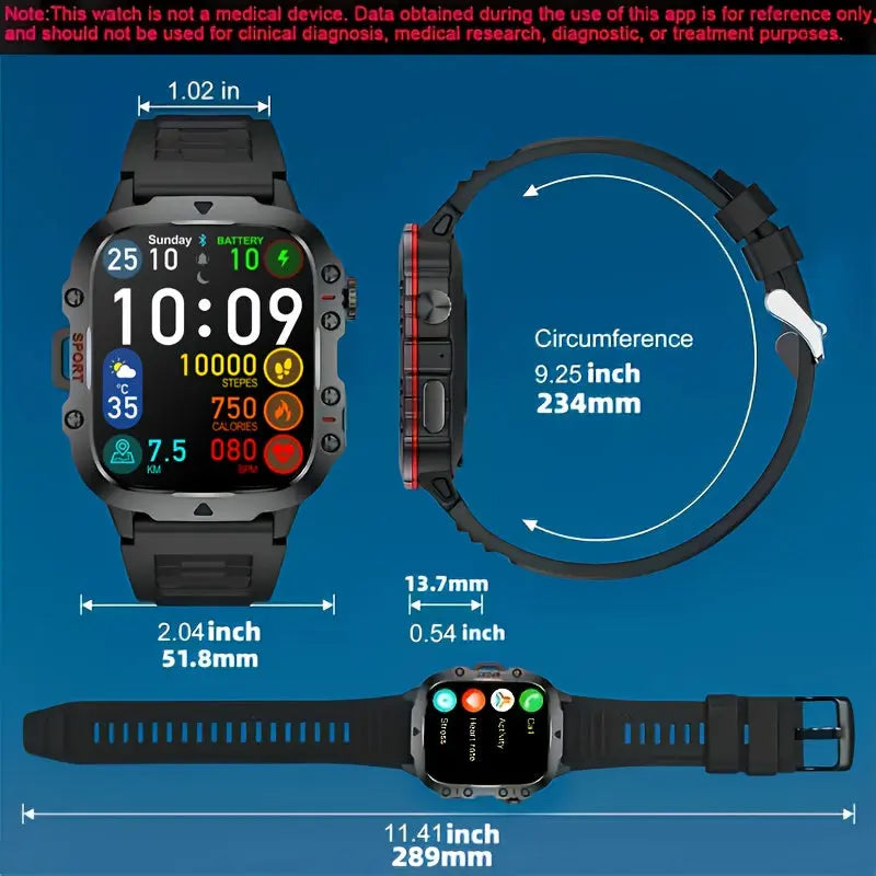 Alcom Distribution waterproof fitness smartwatch with black band showing multiple health metrics on display