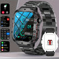 Alcom Distribution waterproof fitness smartwatch with black metal strap and digital health tracking display