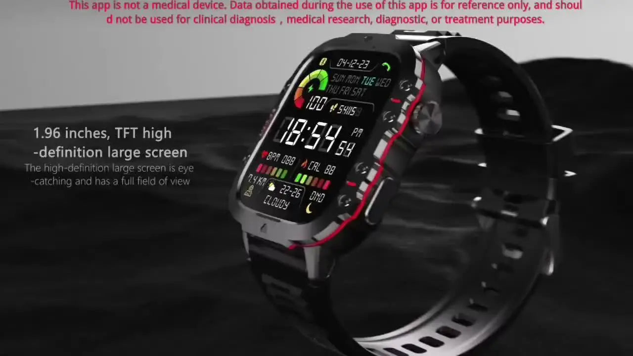 Alcom Distribution waterproof fitness smartwatch with 1.96 inch high definition screen and black strap