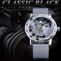 Mechanical fashion watch for men with silver mesh band and skeleton dial by Alcom Distribution
