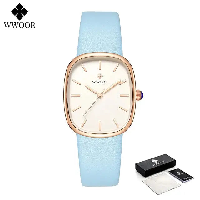 Elegant waterproof quartz watch by Alcom Distribution with a blue leather strap and rose gold case