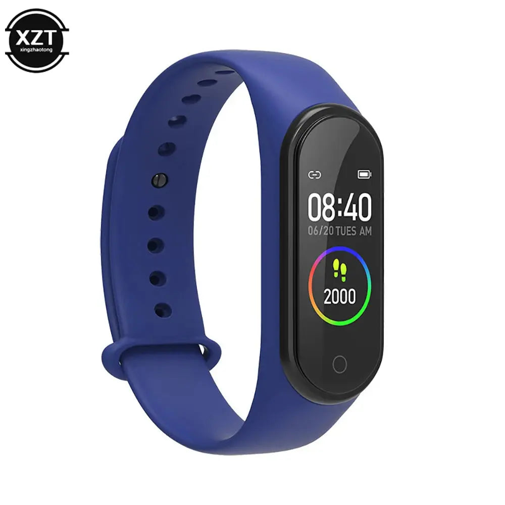 Affordable fitness tracker watch by Alcom Distribution with blue adjustable silicone band and digital display