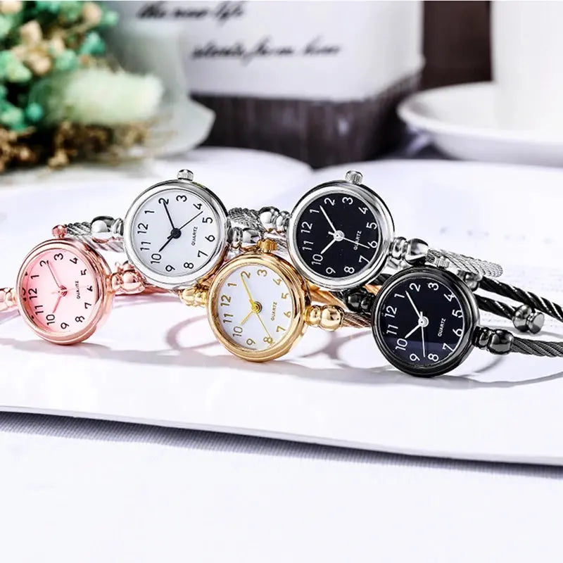 Alcom Distribution retro gold bangle watch collection with various dial colors and metal finishes