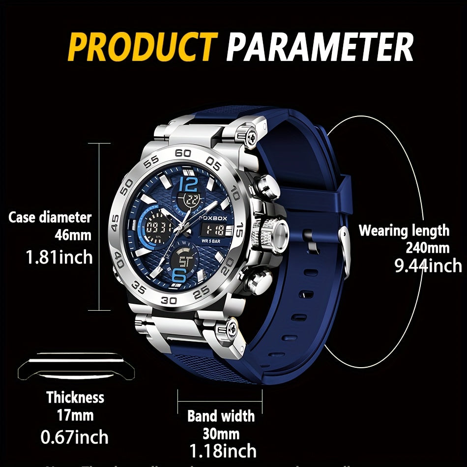 Men’s Waterproof Sports Watch - Dual Display with Multifunction Features