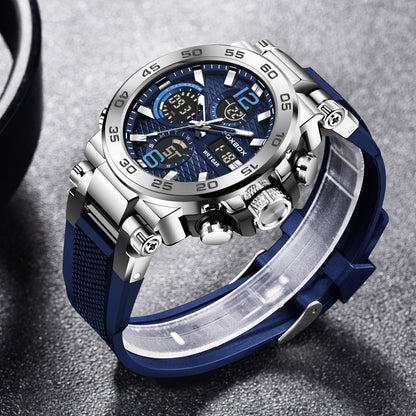 Men’s Waterproof Sports Watch - Dual Display with Multifunction Features