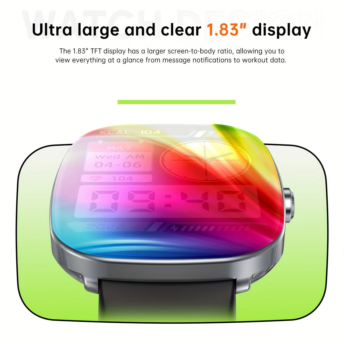 IP68 Waterproof Smartwatch with 1.83" Full Touch Display, Syncs with Smartphone, 300mAh USB Rechargeable Battery, Wireless 5.0, Sleep & Monitor, 100+ Exercise Modes, Compatible with iPhone & Android