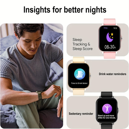 2024 New Touchscreen 1.83" Smartwatch for Men & Women - Wireless, Call & Text Notifications, Fitness & Sleep Tracker, USB Charging, TFT Screen, Silicone Bands, Wireless Outdoor Watch