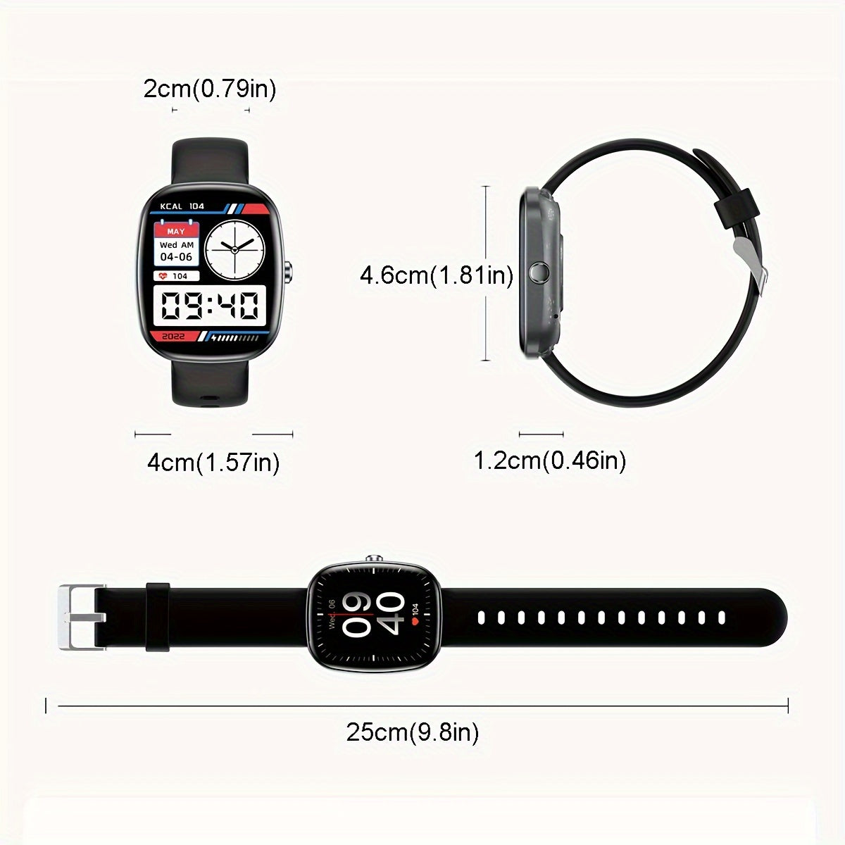 IP68 Waterproof Smartwatch with 1.83" Full Touch Display, Syncs with Smartphone, 300mAh USB Rechargeable Battery, Wireless 5.0, Sleep & Monitor, 100+ Exercise Modes, Compatible with iPhone & Android