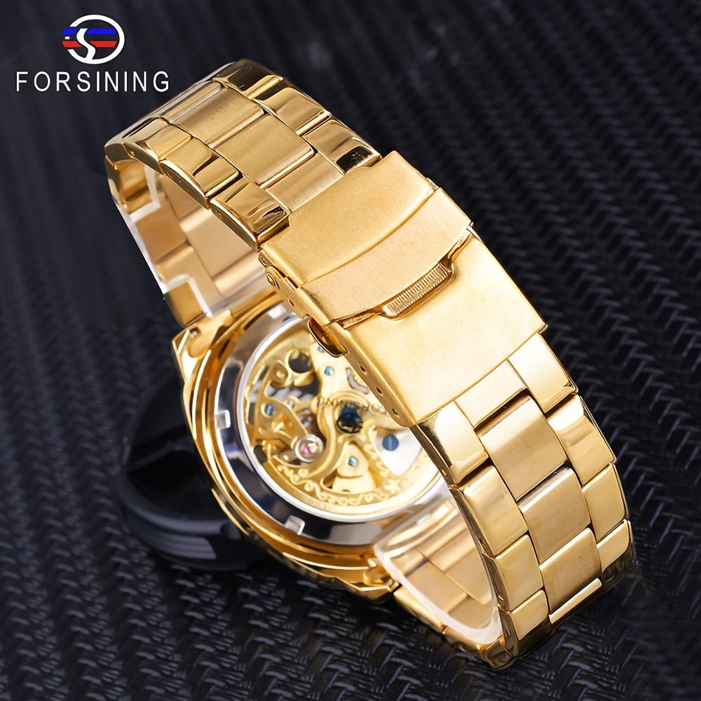 Forsining Mechanical Automatic Men's Watch: Luminous Hands, Skeleton Design, Stainless Steel Band, Retro Style, Non-Waterproof, Pointer Display, Round Case