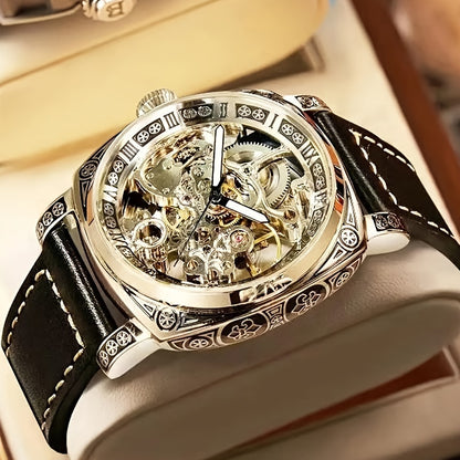 A men's Golden belt fashionable trendy carved hollow carved fully automatic mechanical watch