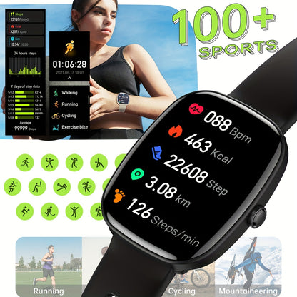 IP68 Waterproof Smartwatch with 1.83" Full Touch Display, Syncs with Smartphone, 300mAh USB Rechargeable Battery, Wireless 5.0, Sleep & Monitor, 100+ Exercise Modes, Compatible with iPhone & Android