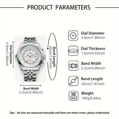 jaragar Men's business fashion mechanical watch stainless steel hollow multi-function large dial waterproof automatic mechanical watch suitable for daily gifts (with box)