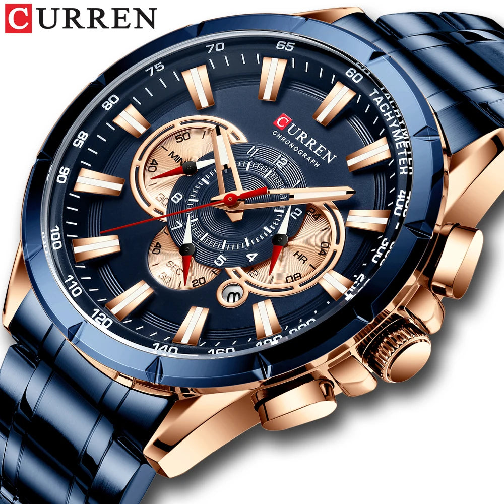 Curren Men's Luxury Chronograph Military Wristwatch Waterproof Quartz Movement