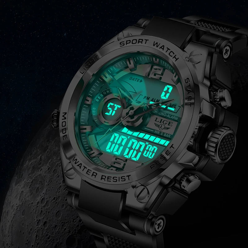 LIGE Digital Men Military Watch Waterproof