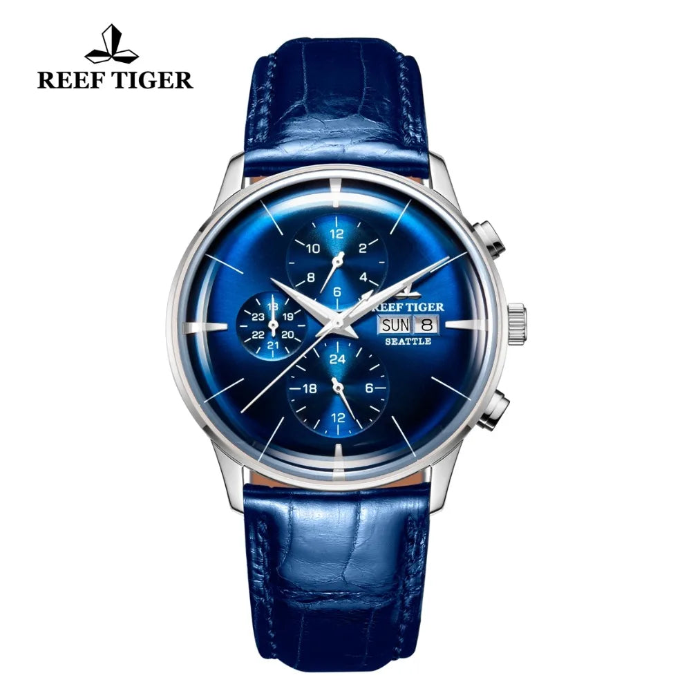 Reef Tiger/RT Top Luxury Fashion Watch Mens All Blue Multi Function Mechanical Wristwatch Relogio Masculino RGA1699