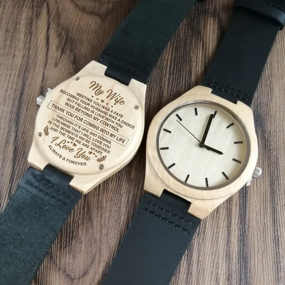 "To My Wife" Engraved Wooden Watch: A Timeless Expression of Love